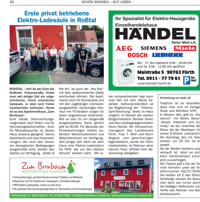 Zeitungsausschnitt über die Einweihung der E-Ladestation